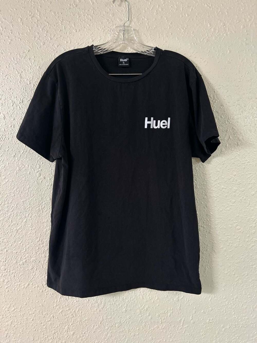 Huel T-Shirt Mens Large Black Logo Solid Crew Neck Short Sleeves Pullover Cotton